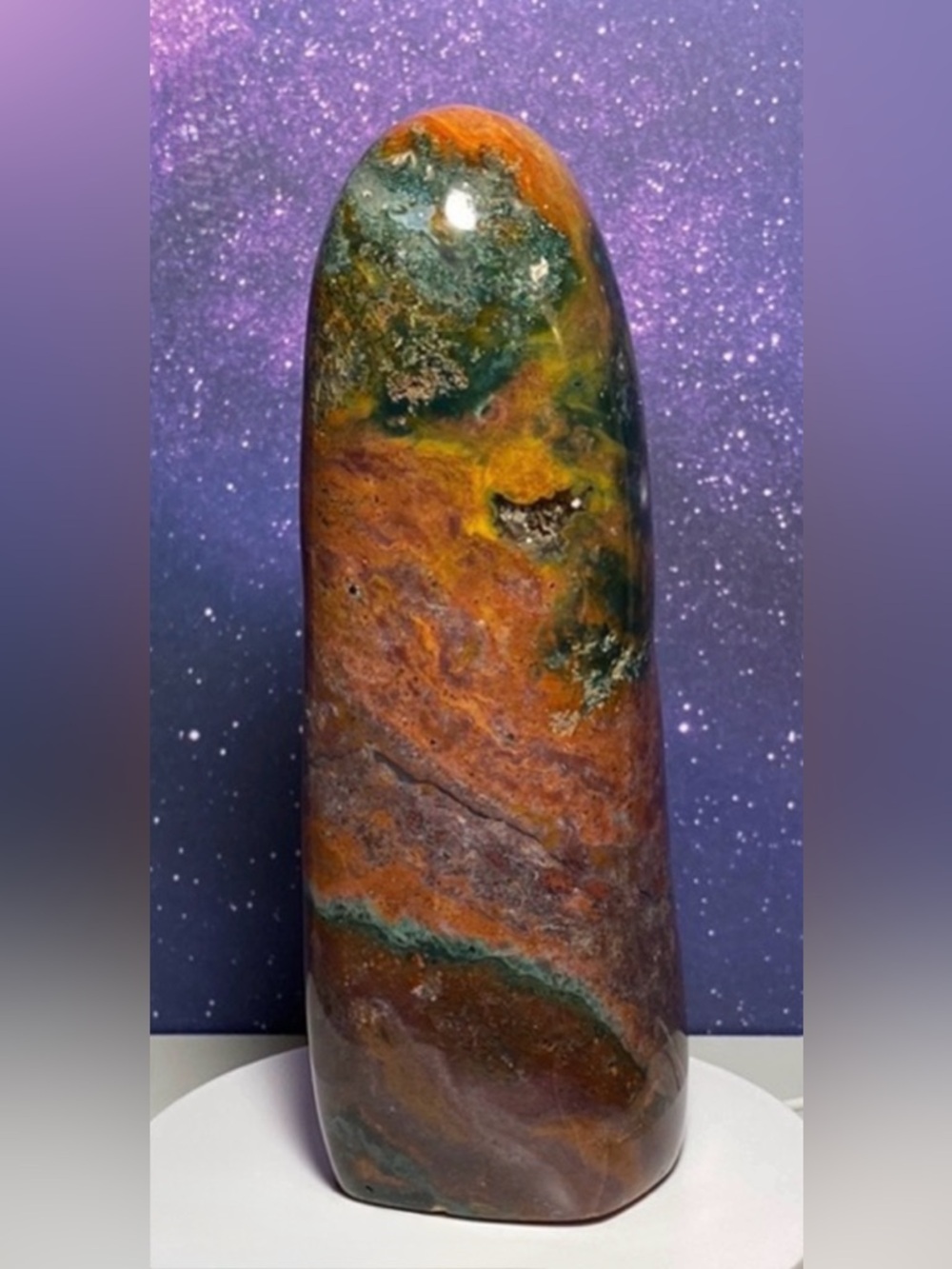 Polished Gorgeous Ocean Jasper Crystal Quartz Tower - Picture 3 of 14